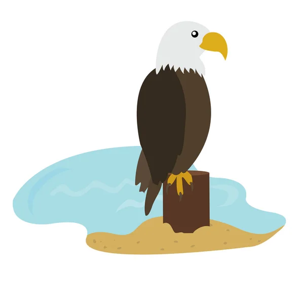 Divertido Águila Dibujos Animados Una Rama Árbol — Archivo Imágenes Vectoriales