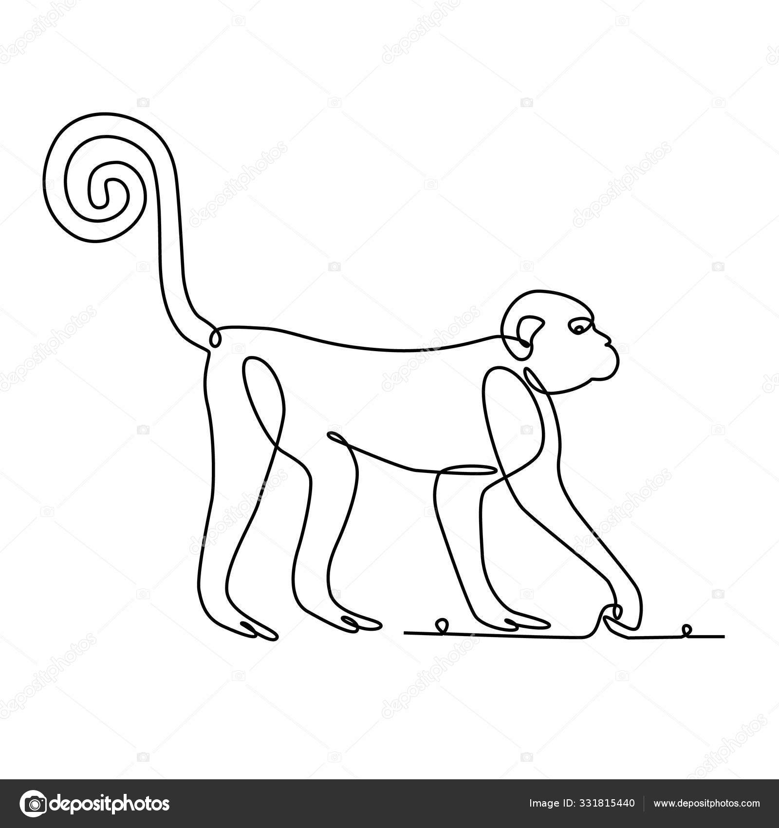 Monkey One Line Drawing White Isolated Background Stock Vector C Nataletado 331815440