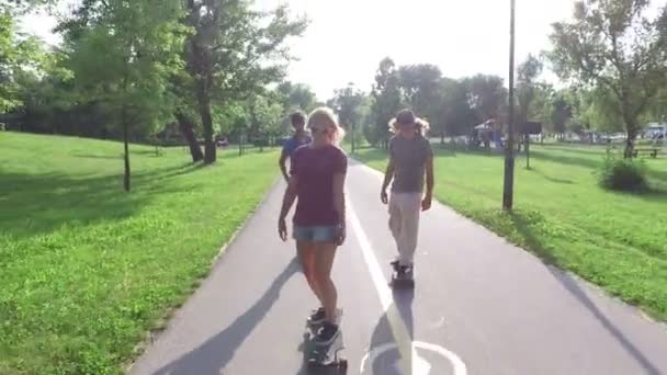 Freunde skateboarden an sonnigem Tag — Stockvideo