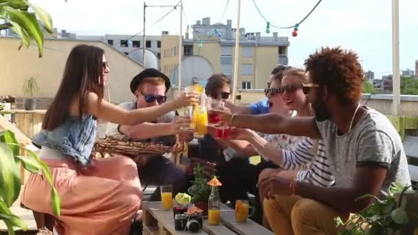Друзі тости з коктейлями — стокове відео