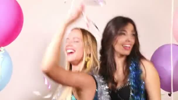 Girls using props in party — Stock Video