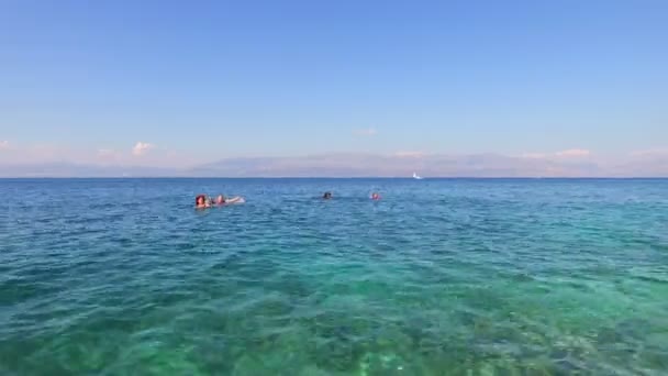 Family swimming in turquoise sea — Stock Video