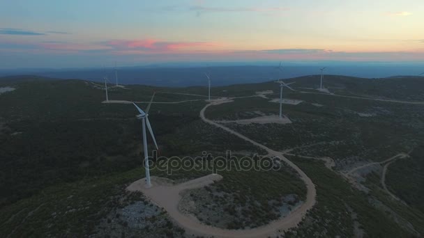 Nine windmills at sunset — Stock Video