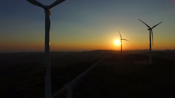 Lames de moulin à vent blanc au crépuscule — Video