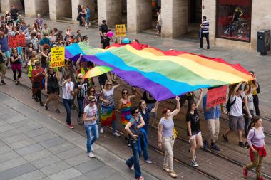 15th Zagreb pride. LGBTIQ activists on Illica street heading to main square. clipart