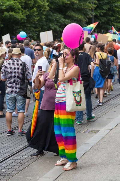15th Zagreb pride. LGBTIQ activists taking photos. — Stock Photo, Image