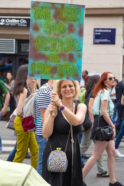 15th Zagreb pride. LGBTIQ activist holding banner. — Stock Photo, Image