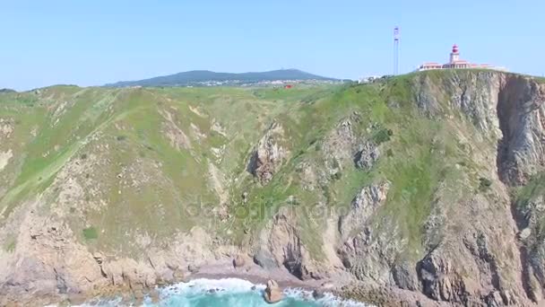 Sea view of lighthouse at Cabo da Roca cape — Stock Video