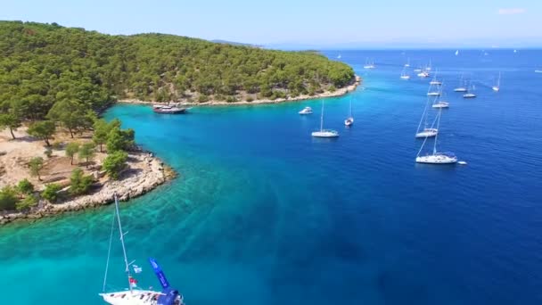 Luftaufnahme Von Booten Der Adria Vor Der Küste Von Kroatien — Stockvideo