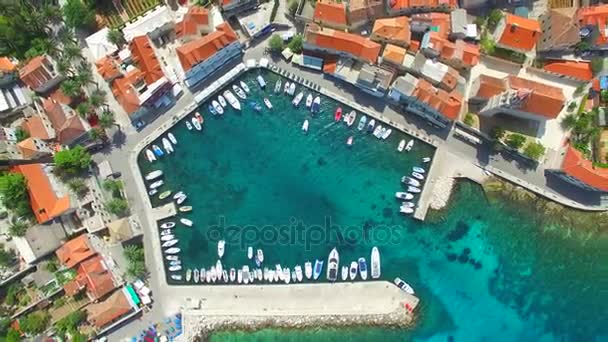 Aerial View Small Harbour Moored Boats Adriatic — Stock Video