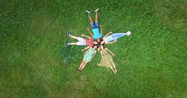 Grupo de jovens adultos que colocam na grama — Fotografia de Stock