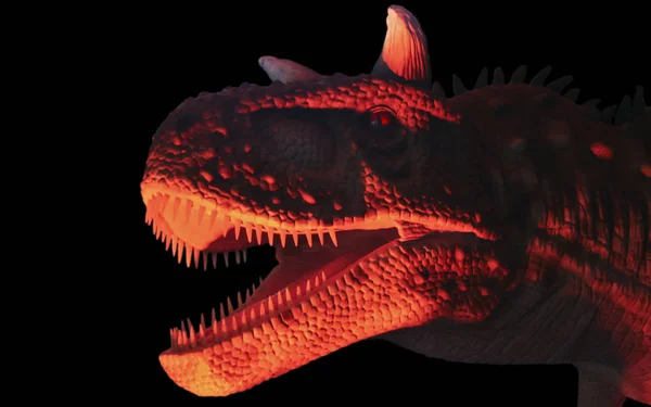 Ein fleischfressender Carnotaurus-Dinosaurier in rot und schwarz — Stockfoto