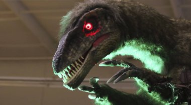 Bir Velociraptor dinozor bir araştırma tesisi sinsice