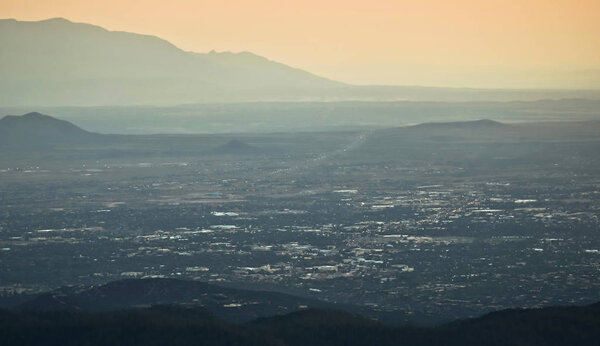 A Santa Fe, New Mexico, Aerial Shot Taken at Dusk