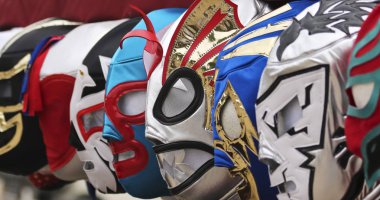 A Line of Lucha Libre Luchador Masks clipart