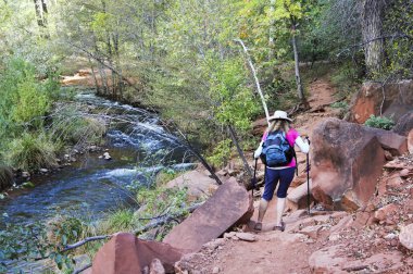Bir kadın doğru Sedona'nın ünlü katedral Rock zamları