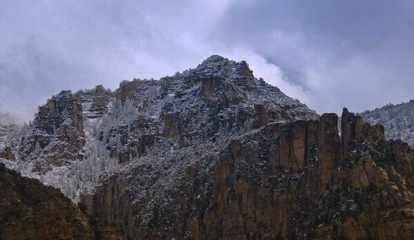 Rock and Ice, Snow on the Mogollon Rimrock, Sedona, Arizona, USA