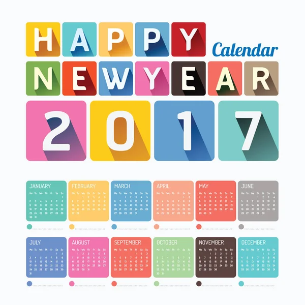 2017 Calendar colorful happy new year vector design. — Stock Vector