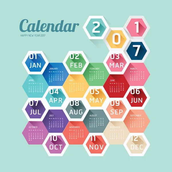 Calendário 2017 Calendário Vetor hexágono geométrico Design Moderno . — Vetor de Stock