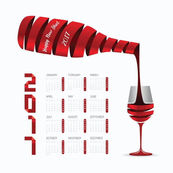 2017 Calendar happy new year vector design. Abstract ribbon wine — Stock Vector