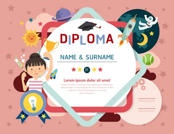 Certificaat kids diploma, kleuterschool ruimte voor de layout van de sjabloon — Stockvector