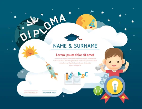 Certificate kids diploma, kindergarten template layout space — Stock Vector