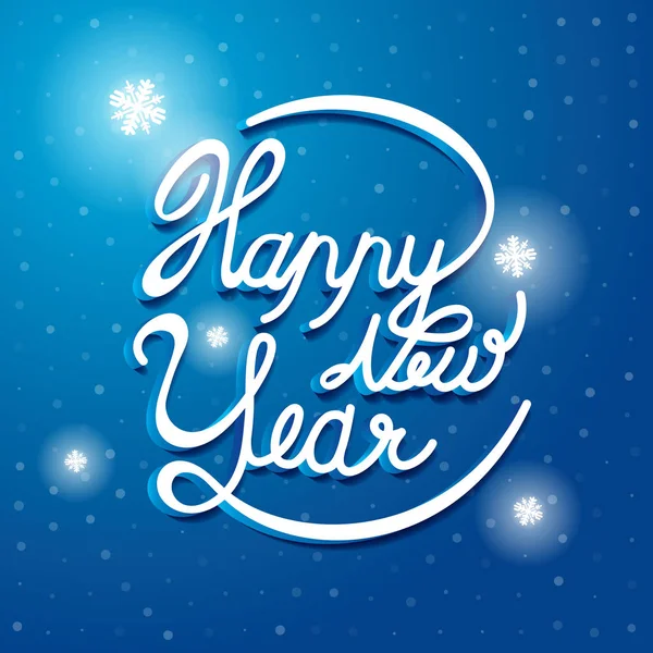 蓝色和白色的雪向量背景上的快乐新年字体。Gr — 图库矢量图片