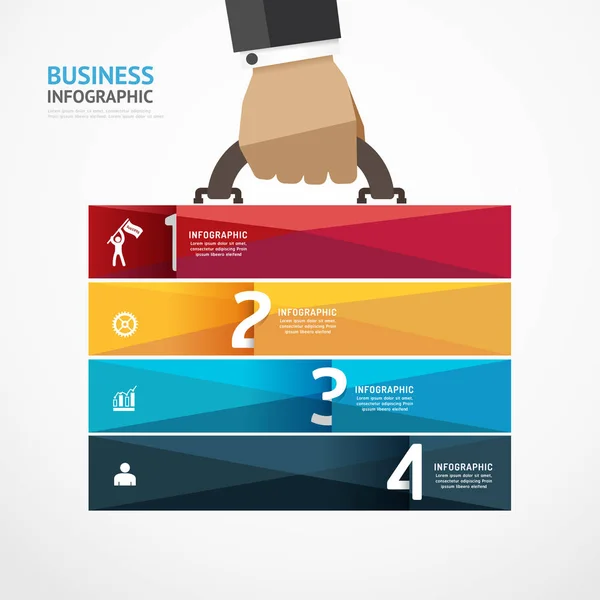 Infographic mall med affärsmannen hand hålla business väskorna — Stock vektor