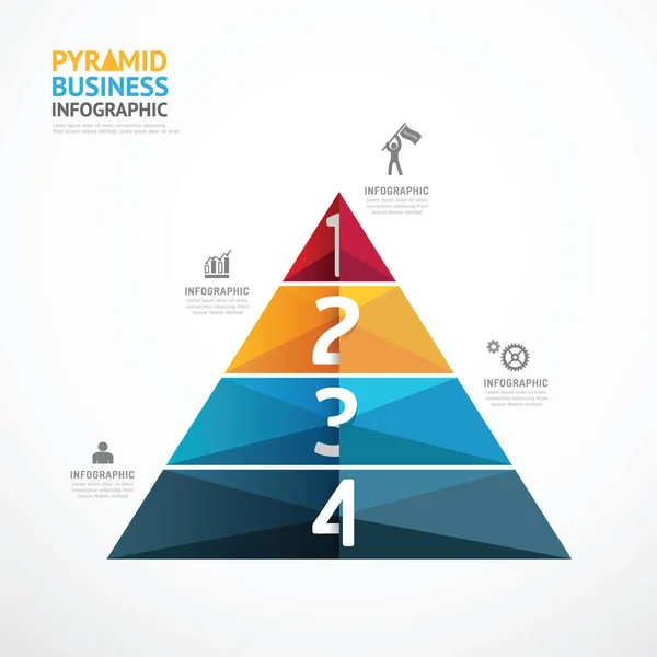 Pirâmide geométrica Infográfico Modelo negócio sucesso passo con — Vetor de Stock