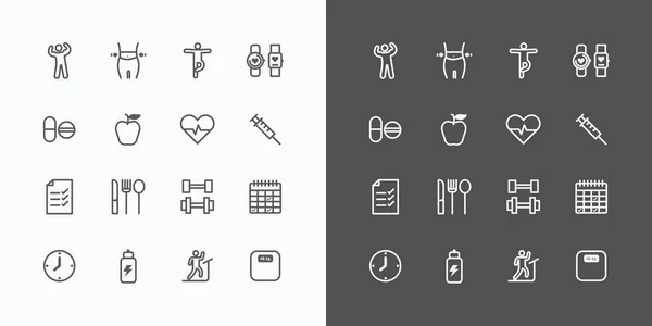 Icônes de silhouette de santé et de remise en forme vecteur de conception de ligne plate .for — Image vectorielle