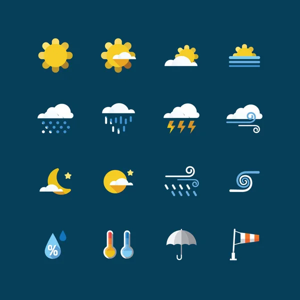 Conjunto de iconos de color meteorológico. Diseño plano vector — Vector de stock