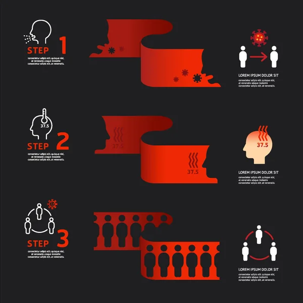 Corona Covid Virus Design Infographic Varovný Koncept Vektorové Ilustrace — Stockový vektor