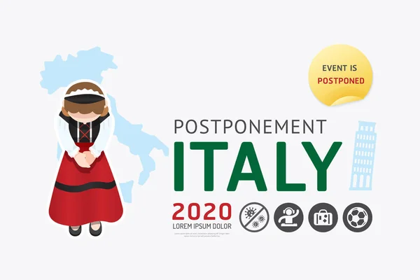 2020 Italia Posponer Carnaval Festival Viajes Juego Deporte Actividades Virus — Archivo Imágenes Vectoriales