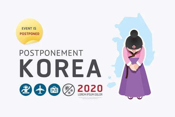 2020 Korea Posponer Carnaval Festival Viajes Juego Deporte Actividades Virus — Archivo Imágenes Vectoriales