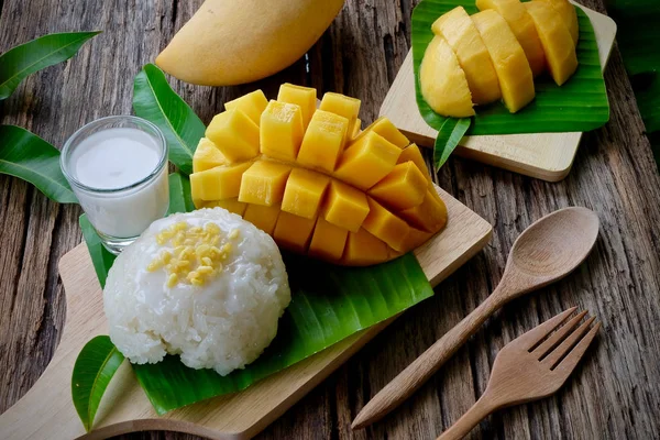 Mango Lepkavá Rýže Moučník Thajské Potravin — Stock fotografie
