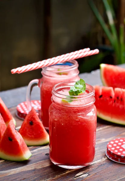 Suco Melancia Smoothie Fruta Verão Tópico — Fotografia de Stock