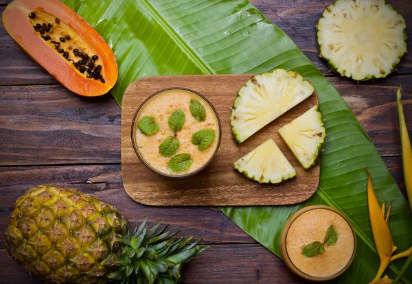 Ananas Papaya Sap Smoothie Voedsel — Stockfoto