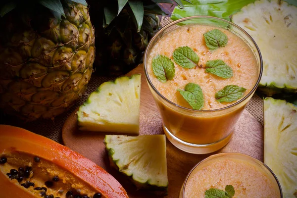Alimentos Batidos Piña Jugo Papaya — Foto de Stock