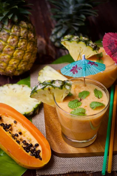 Pineapple and papaya juice smoothie food