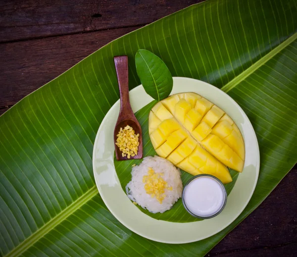 Mango Och Klibbigt Risdessert Thai Mat — Stockfoto