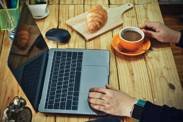 Trabajar Desde Casa Café Por Mañana —  Fotos de Stock