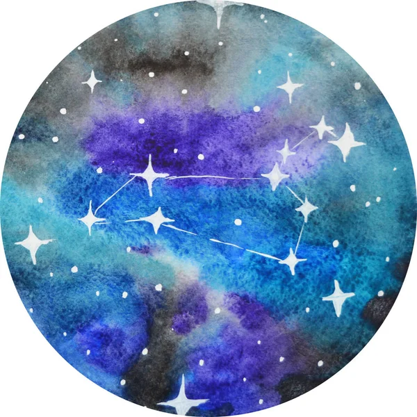 Constelación Leo Círculo Acuarela — Vector de stock