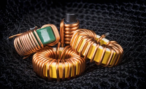 Group of coils with magnetic core and copper winding — Stock Photo, Image