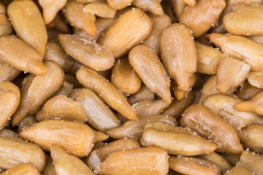 Tuzlu Ayçekirdeği Close-Up mutfak arka plan olarak. Gündöndü