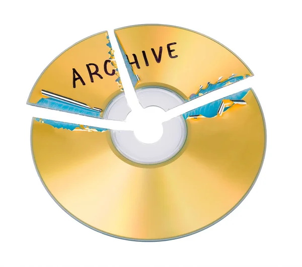 Parti di compact disc di archivio digitale triturato isolato su sfondo bianco — Foto Stock