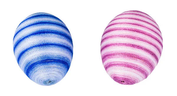 Vacanza Ornata Uova Pasqua Striate Morbido Colore Blu Rosa Isolato — Foto Stock