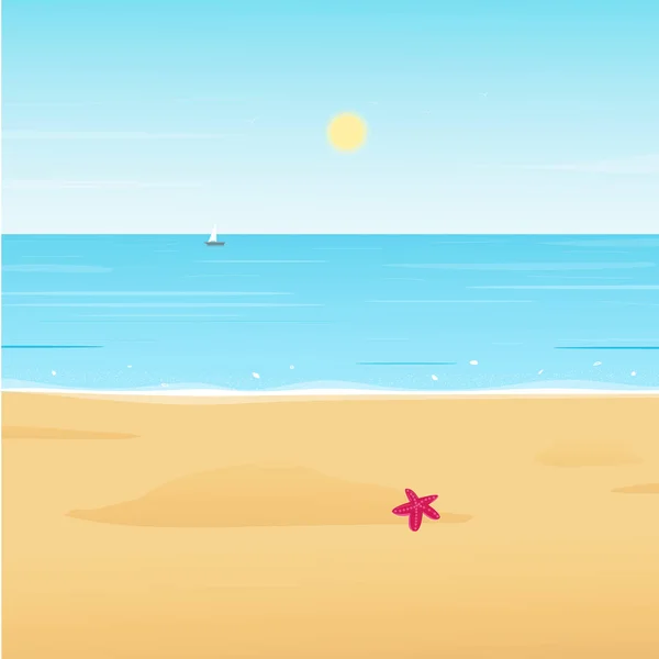 沙滩上的蓝海和海星的柔波 海滨矢量图解 用于旅行和度假设计 — 图库矢量图片#