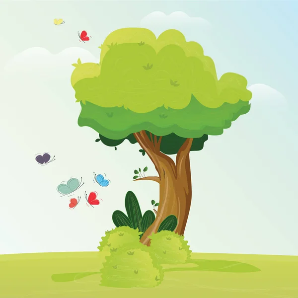 Tree Flying Color Butterflies Vector Illustration — ストックベクタ