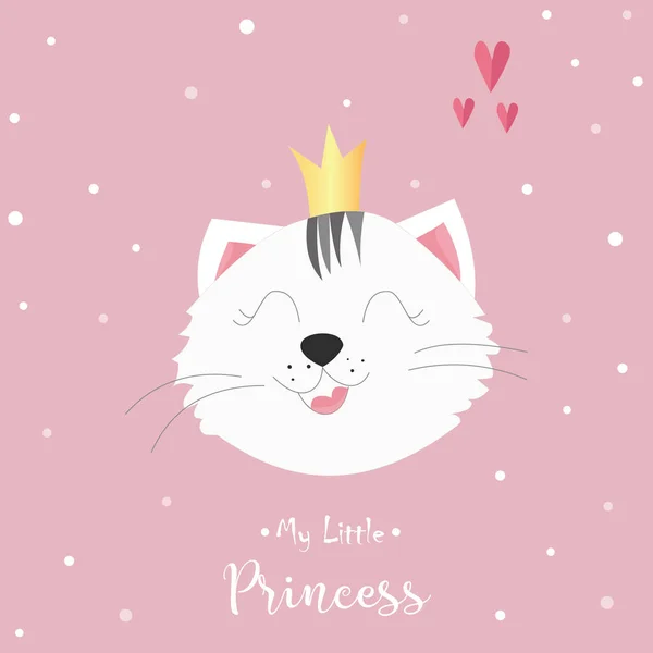 Cute Cartoon Kitty Princesshead Cat Lettering Little Princess Cute Cat — Stock Vector