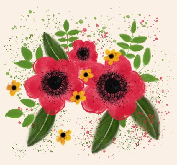 Šťastný Den Matek Elegantní Přání Květinami Anemony Ilustrace — Stock fotografie